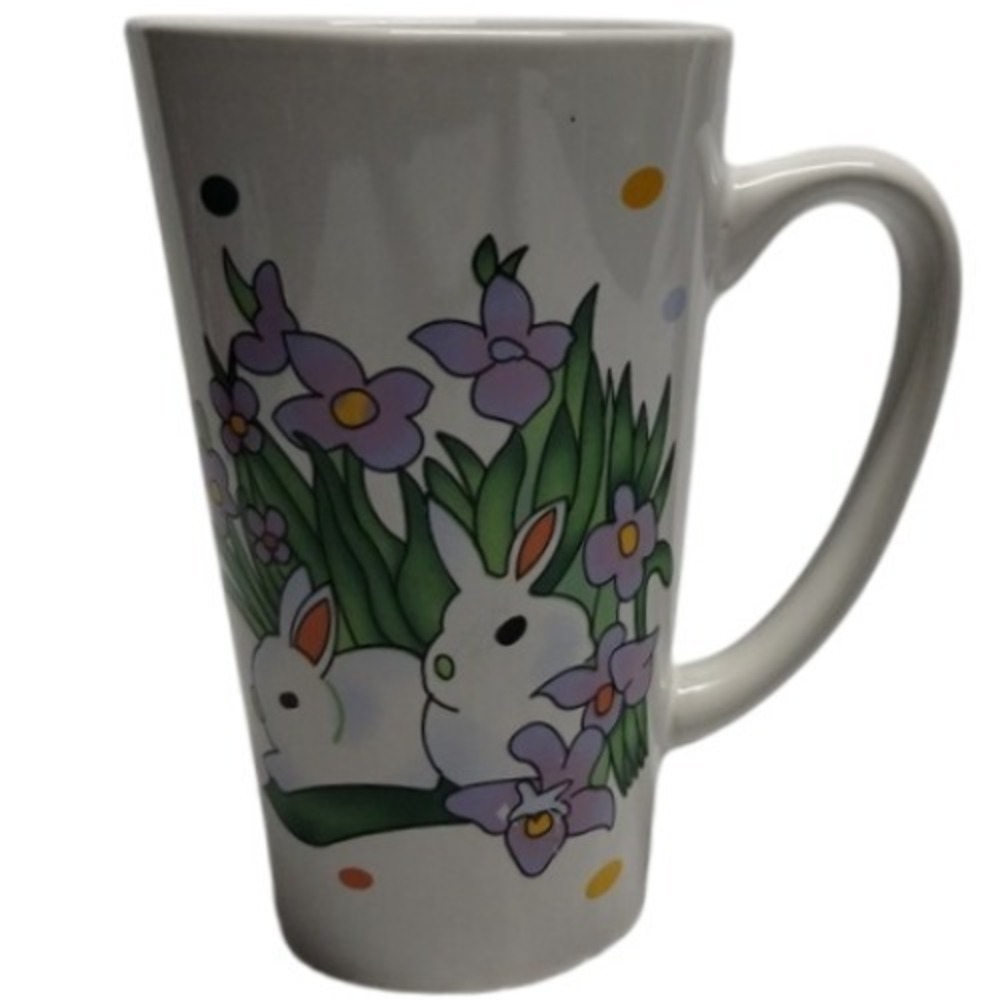 Bunny Rabbit Coffee Mug Spring Easter Floral Tall‎ Latte Cup